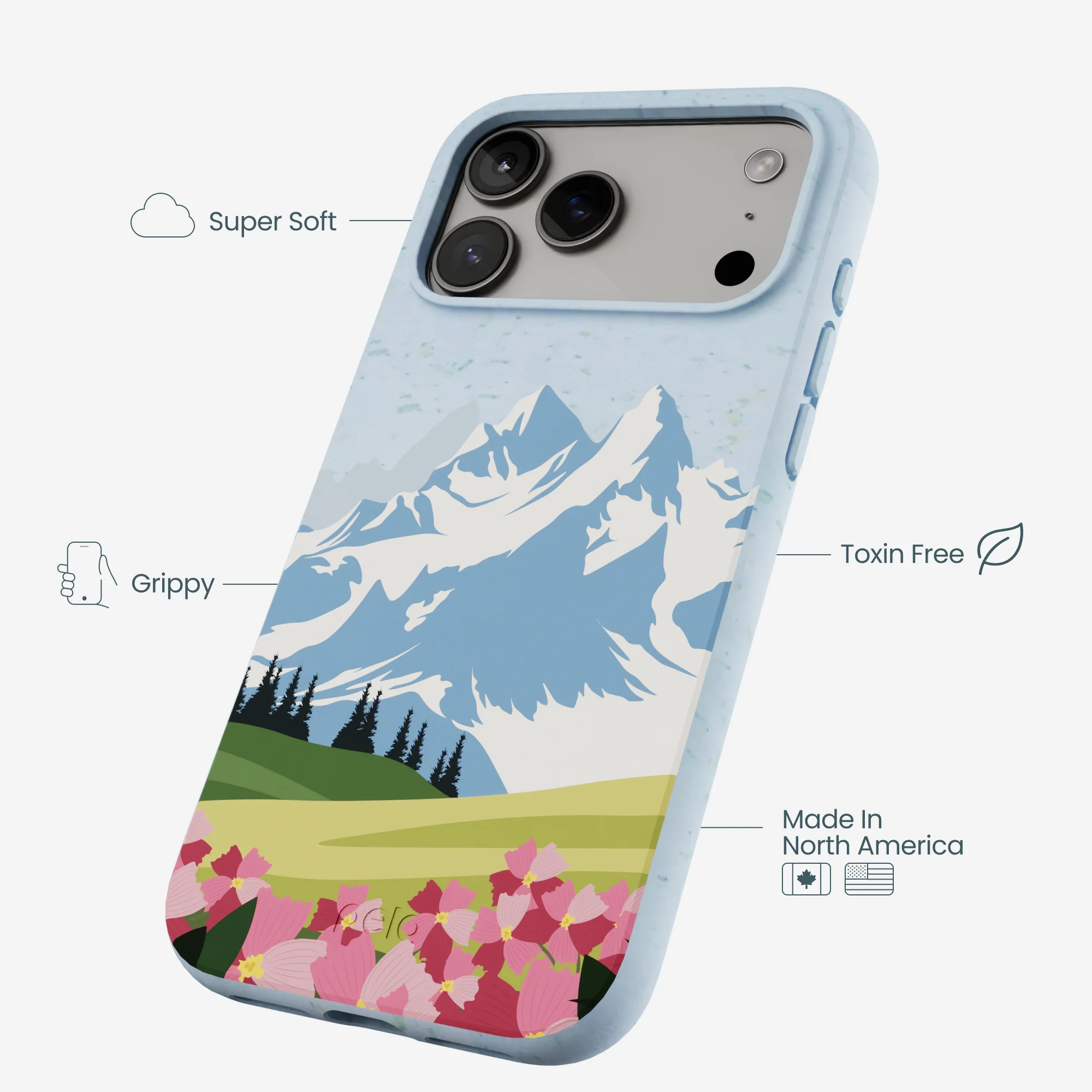 Powder Blue Mountains and Blooms iPhone 17 Pro Max Case - Image 4