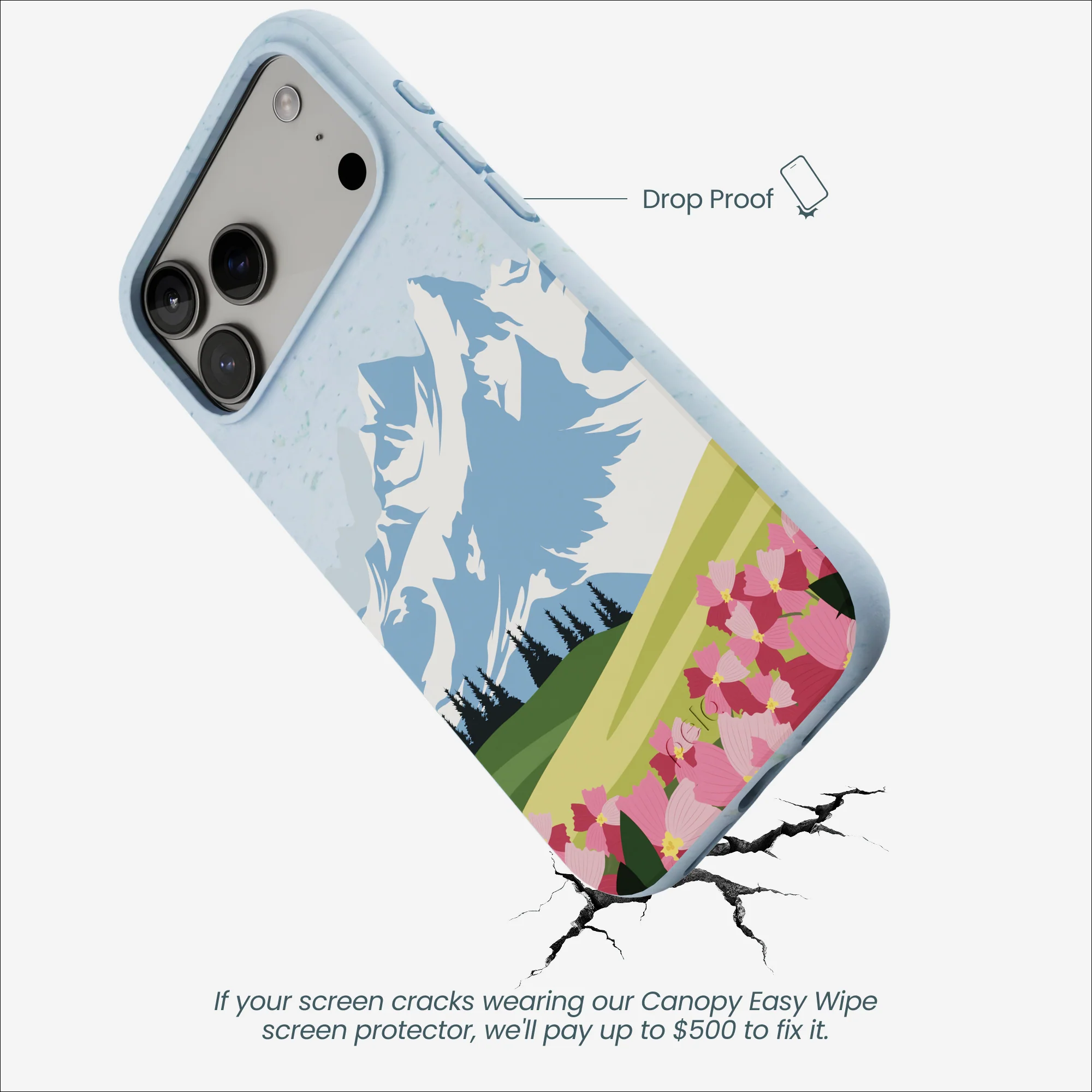 Powder Blue Mountains and Blooms iPhone 17 Pro Max Case - Image 5