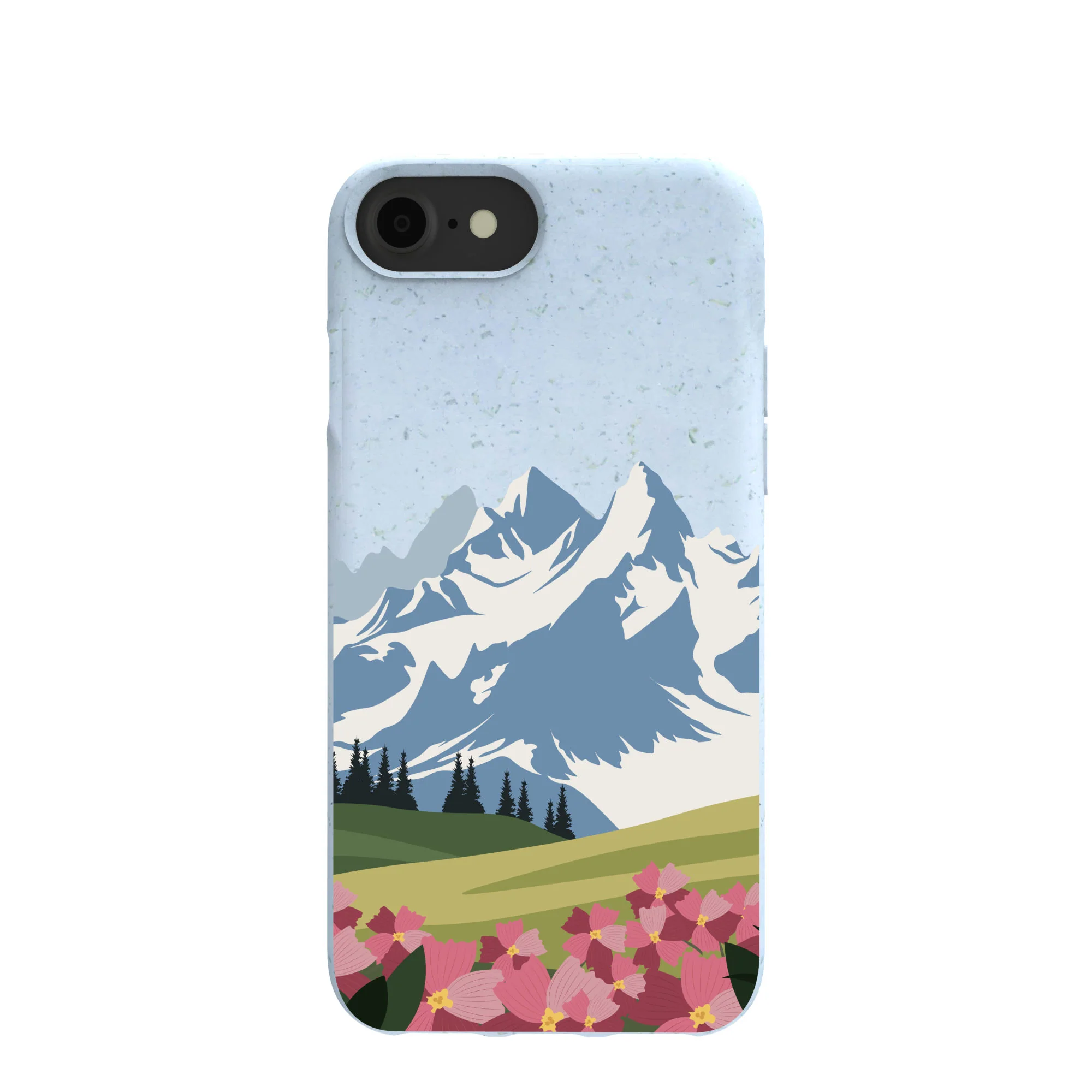 Powder Blue Mountains and Blooms iPhone 6/6s/7/8/SE Case