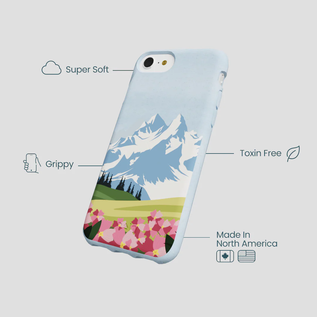Powder Blue Mountains and Blooms iPhone 6/6s/7/8/SE Case - Image 3