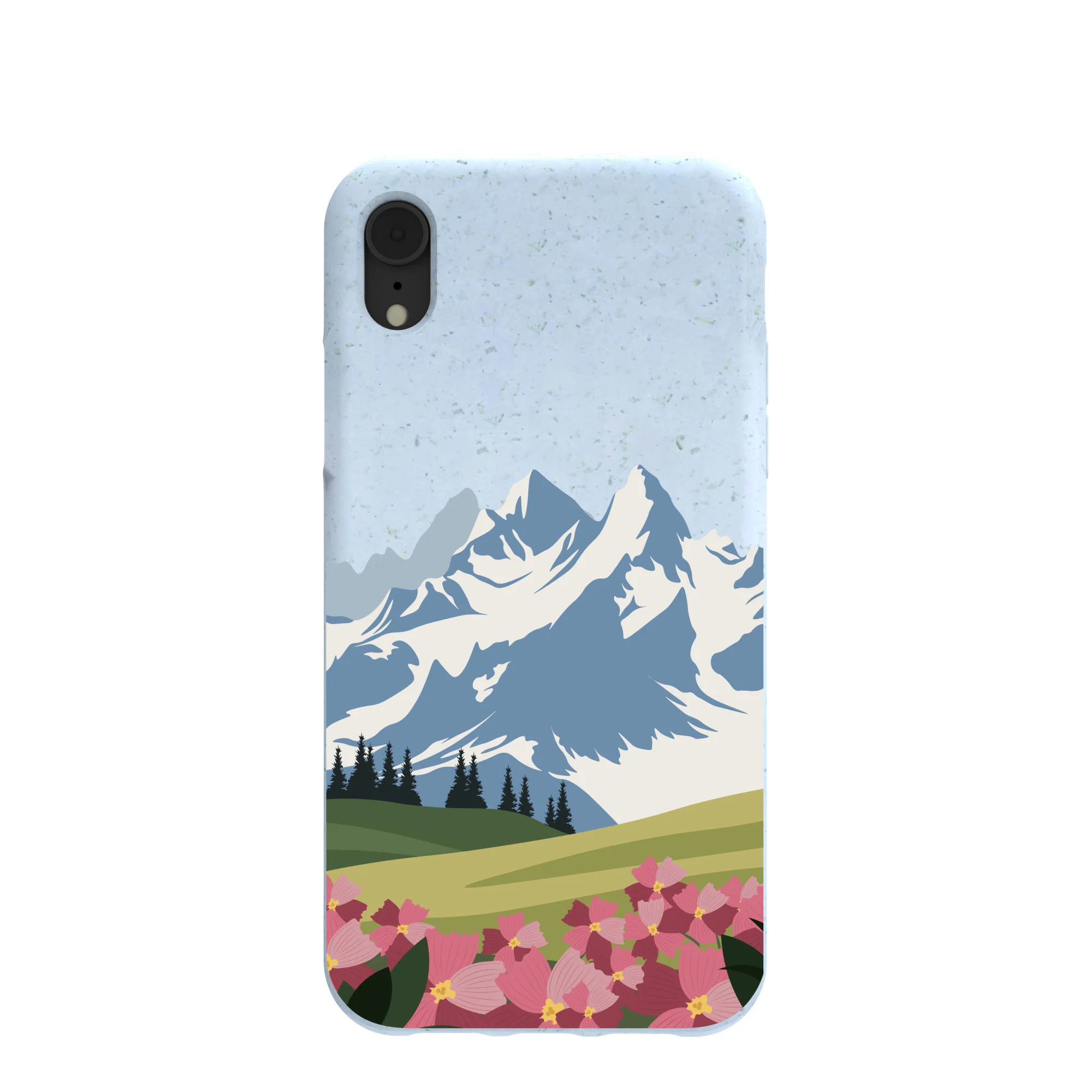 Powder Blue Mountains and Blooms iPhone XR Case