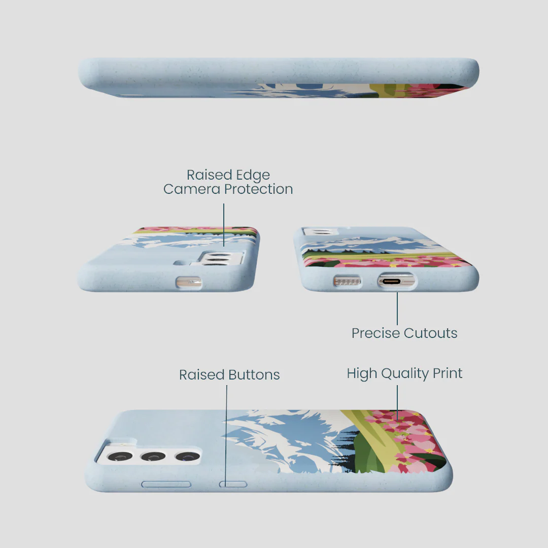 Powder Blue Mountains and Blooms Samsung Galaxy S21 Case - Image 2