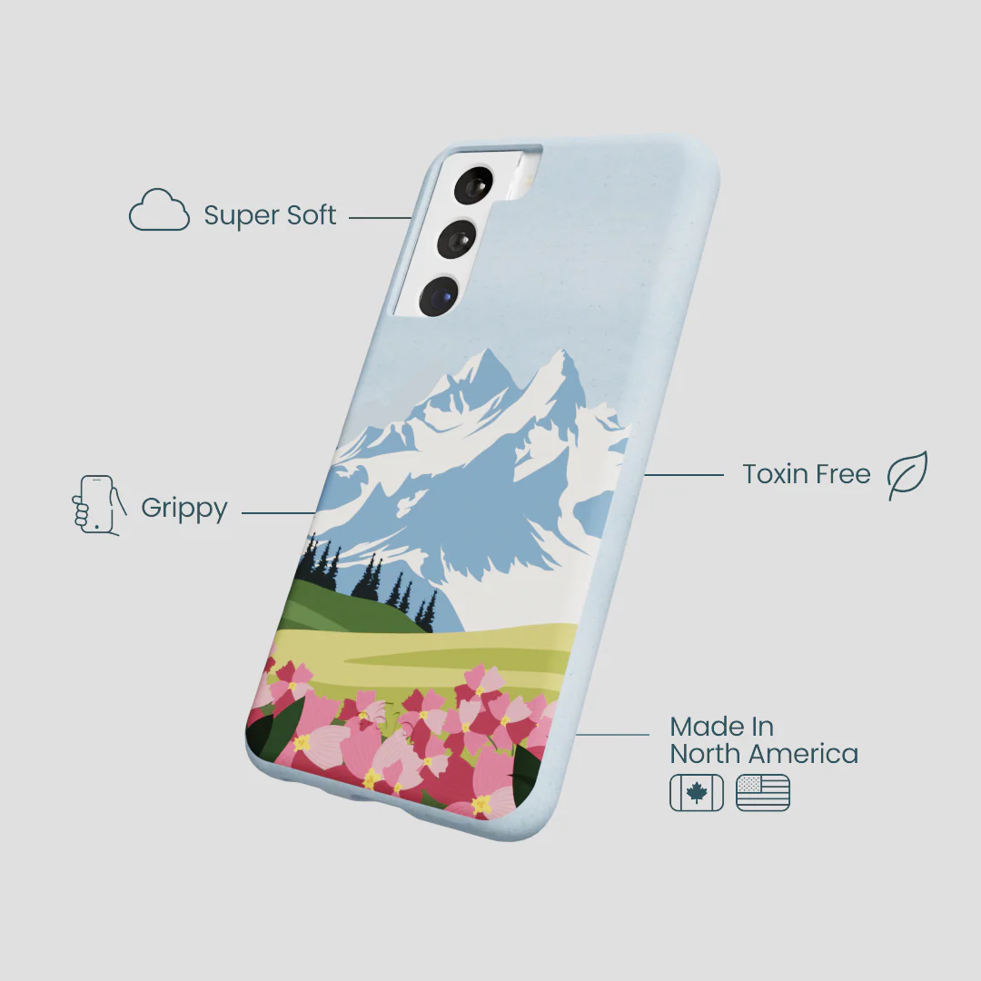 Powder Blue Mountains and Blooms Samsung Galaxy S21 Case - Image 3