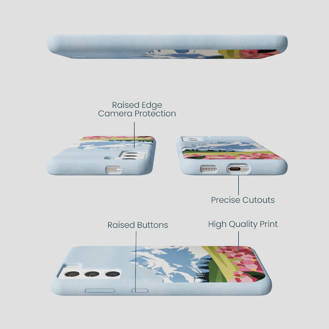 Powder Blue Mountains and Blooms Samsung Galaxy S22 Case - Image 2