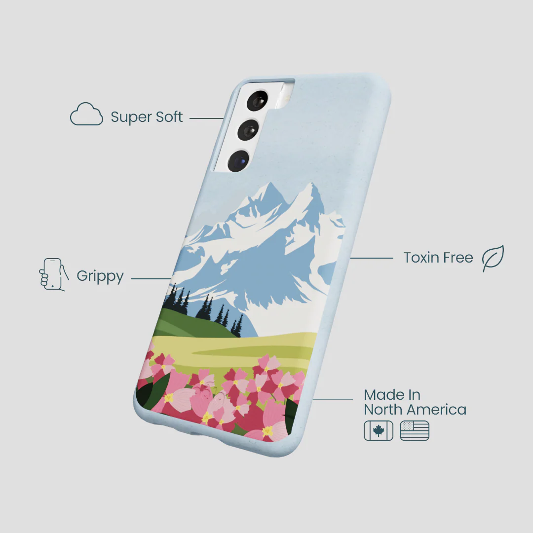 Powder Blue Mountains and Blooms Samsung Galaxy S22 Case - Image 3