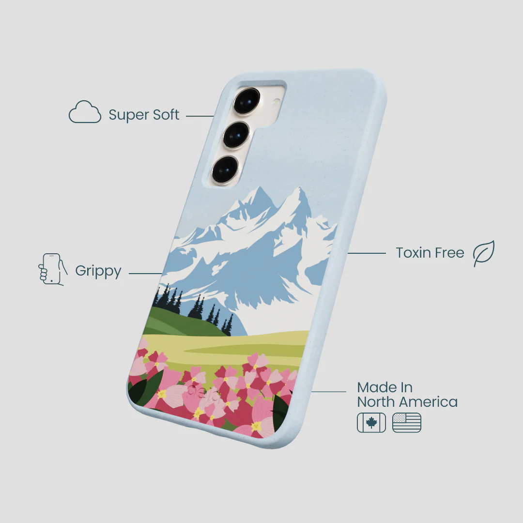 Powder Blue Mountains and Blooms Samsung Galaxy S23 Case - Image 3