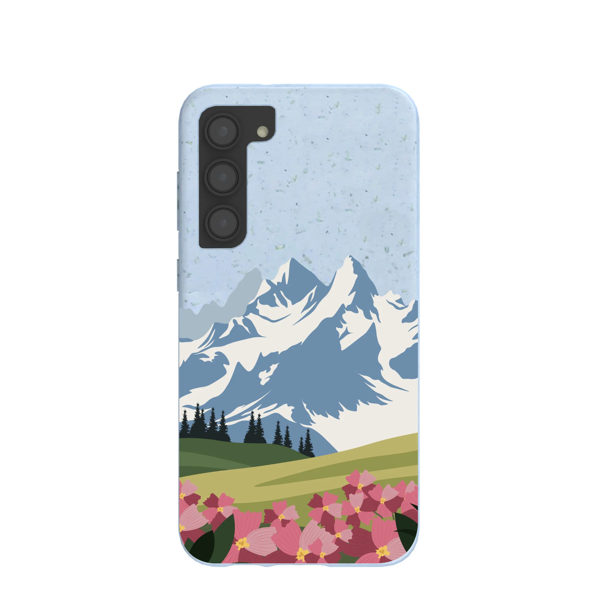 Powder Blue Mountains and Blooms Samsung Galaxy S23+(Plus) Case