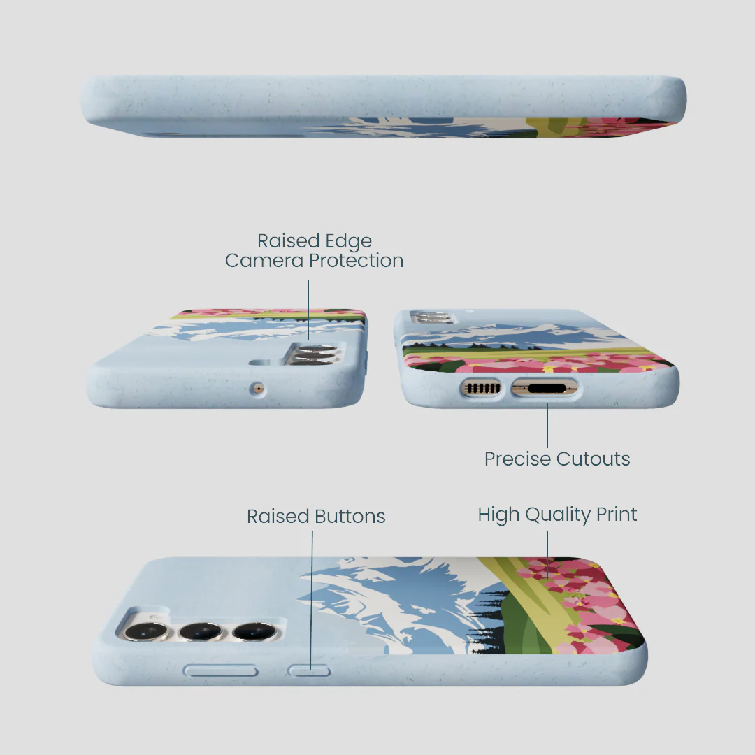 Powder Blue Mountains and Blooms Samsung Galaxy S24+(Plus) Case - Image 3