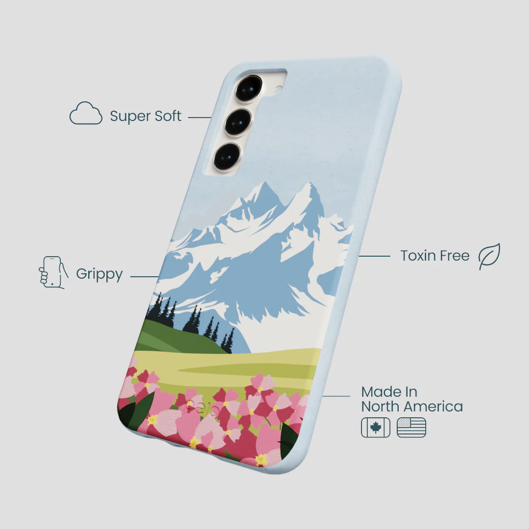 Powder Blue Mountains and Blooms Samsung Galaxy S24+(Plus) Case - Image 4