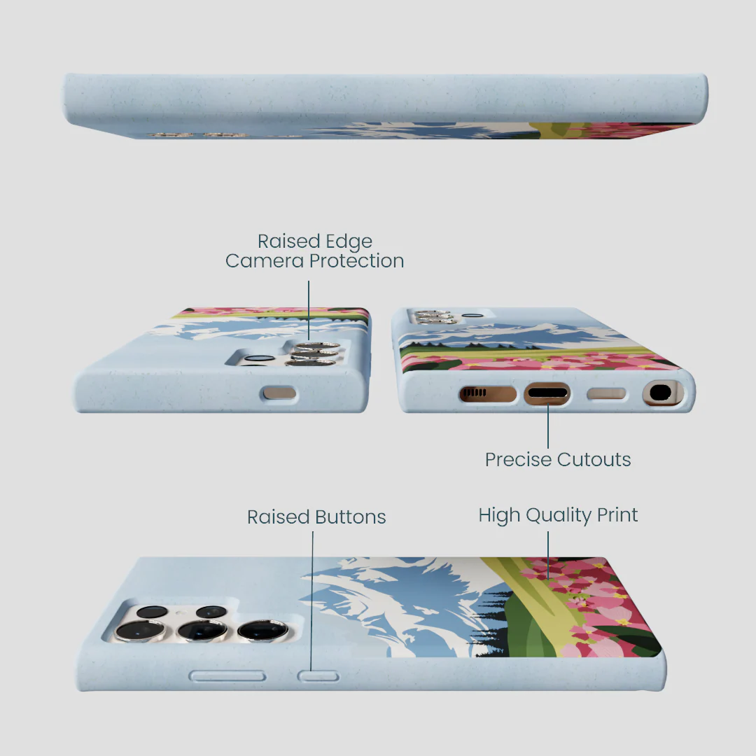 Powder Blue Mountains and Blooms Samsung Galaxy S24 Ultra Case - Image 3