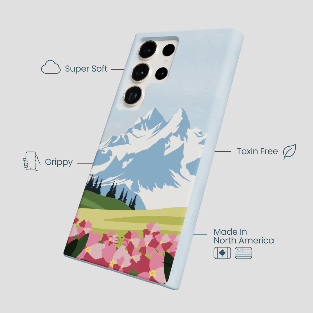 Powder Blue Mountains and Blooms Samsung Galaxy S24 Ultra Case - Image 4