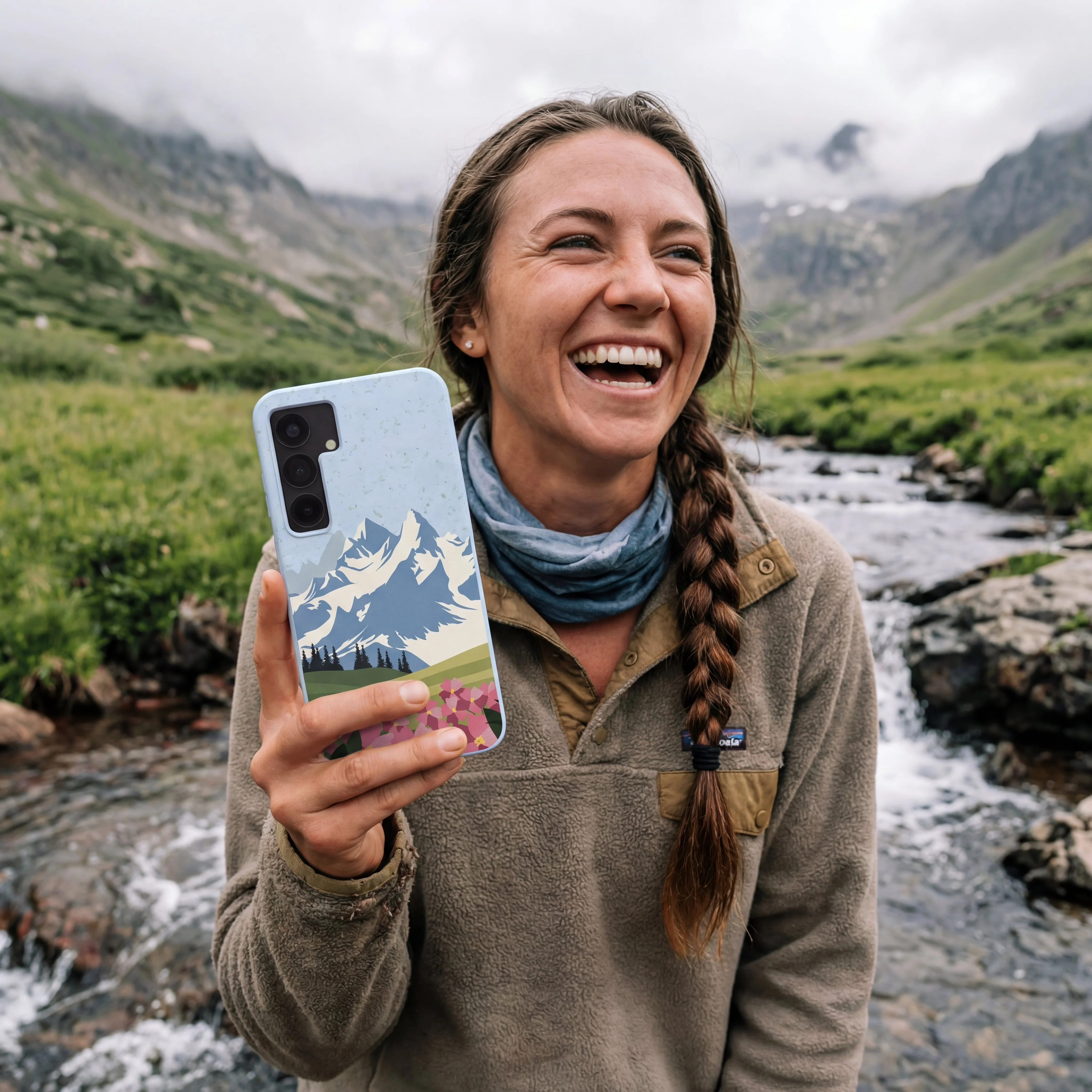 Powder Blue Mountains and Blooms Samsung Galaxy S25 Case - Image 2