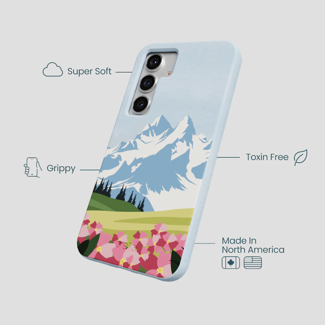 Powder Blue Mountains and Blooms Samsung Galaxy S25 Case - Image 4