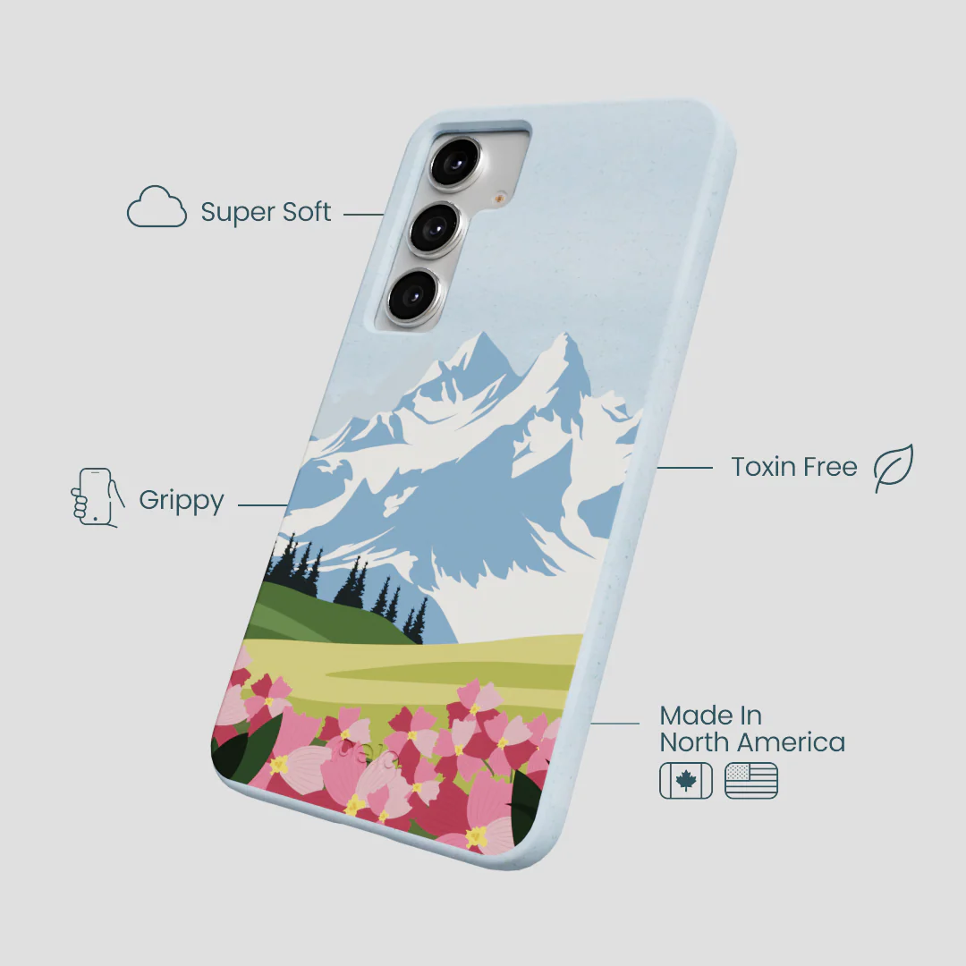 Powder Blue Mountains and Blooms Samsung Galaxy S25+(Plus) Case - Image 4