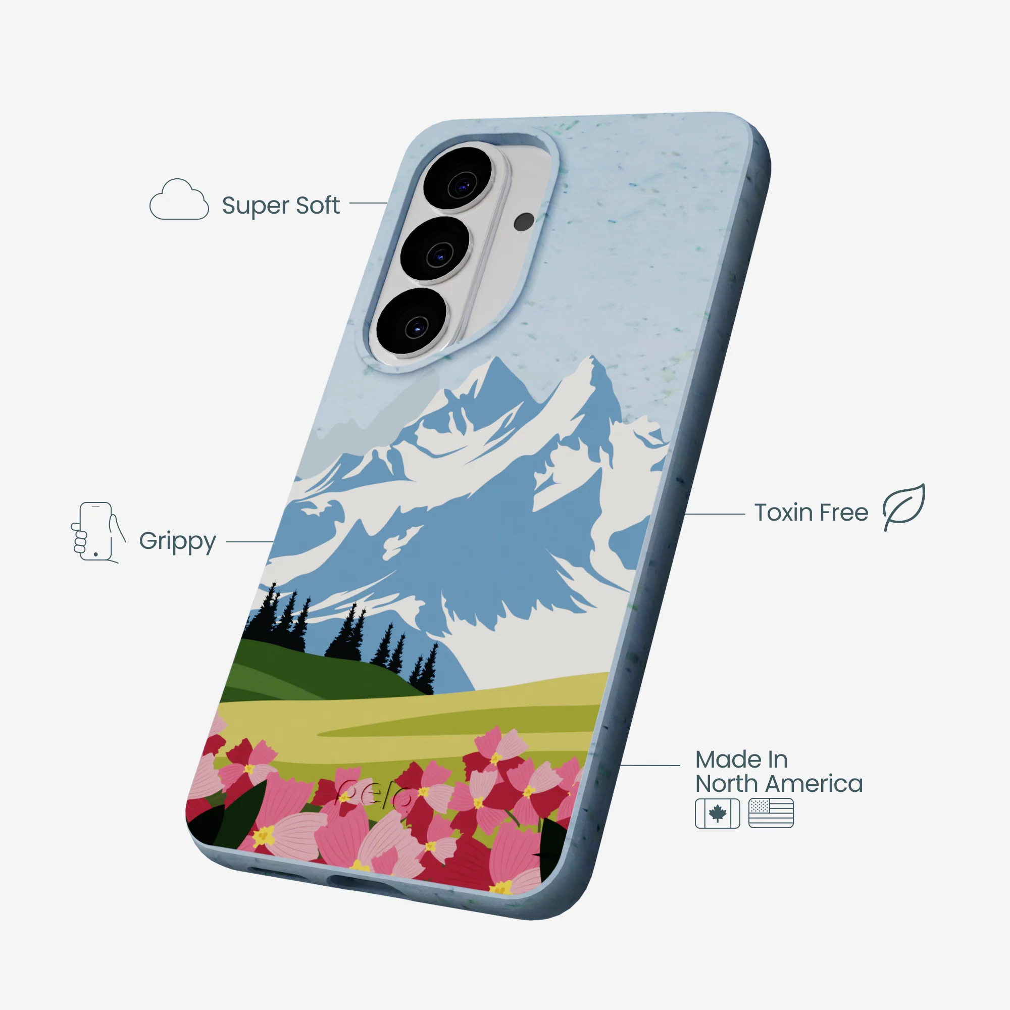 Powder Blue Mountains and Blooms Samsung Galaxy S26 Case - Image 3