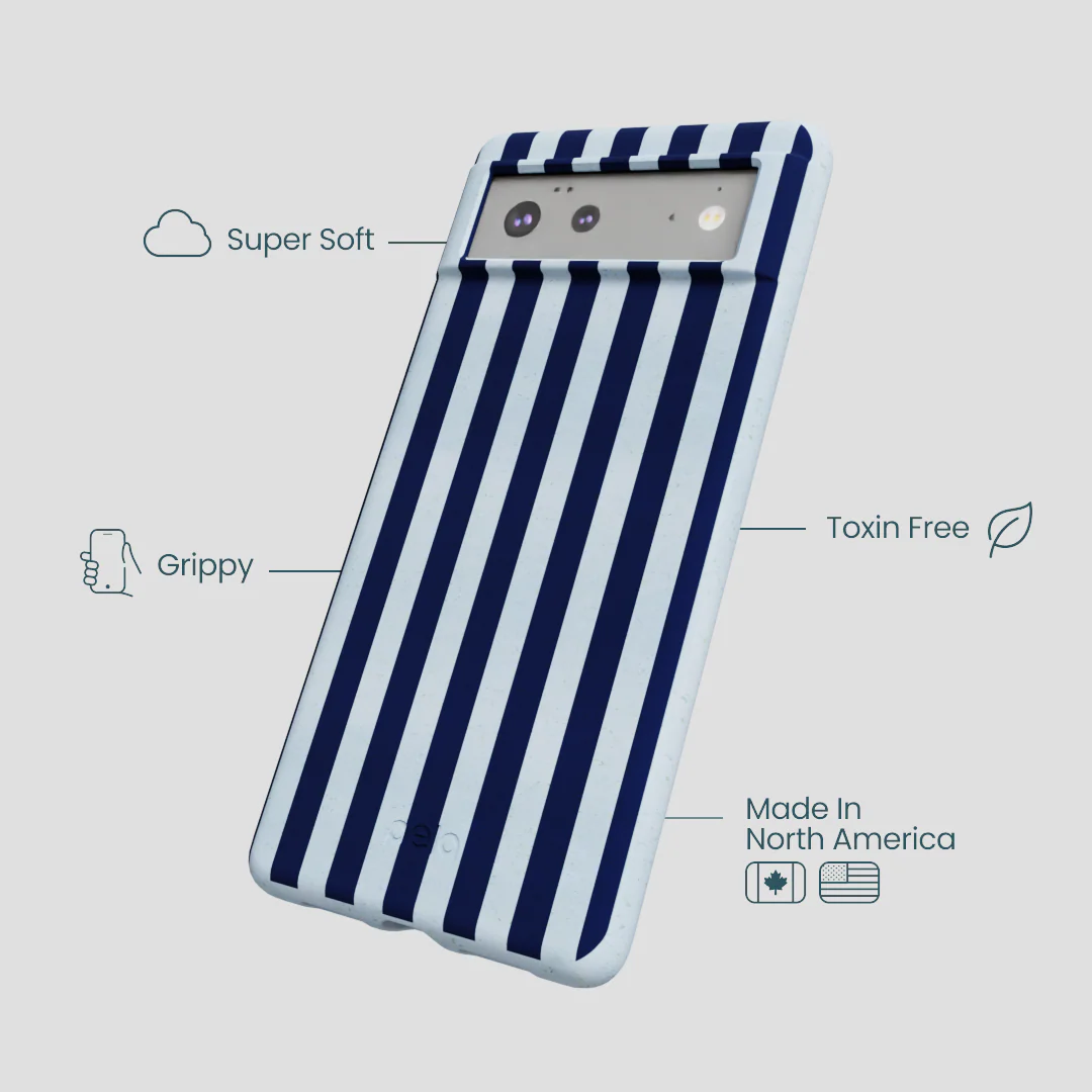 Powder Blue Navy Stripes Google Pixel 6 Case - Image 3