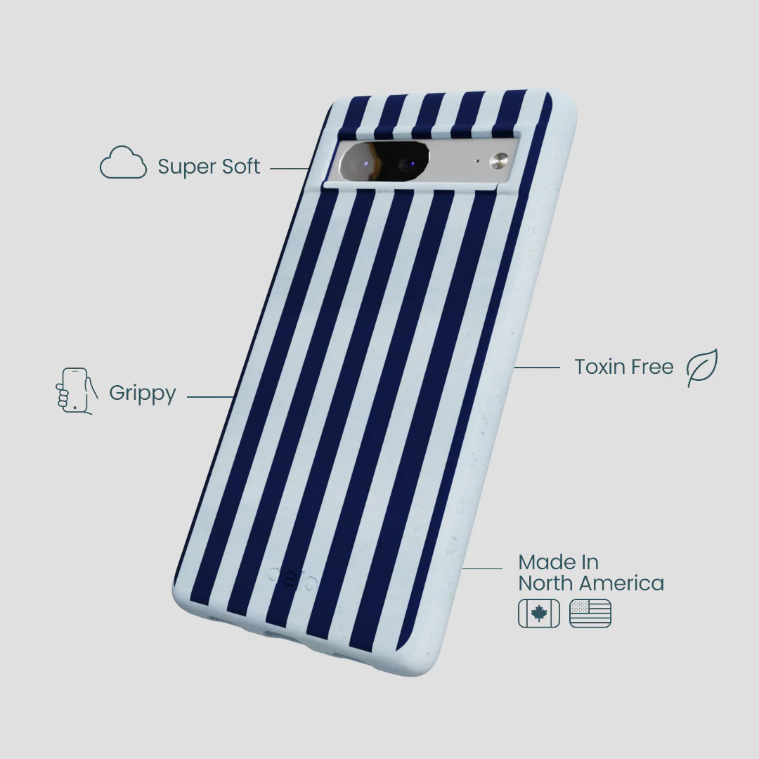 Powder Blue Navy Stripes Google Pixel 7 Case - Image 3