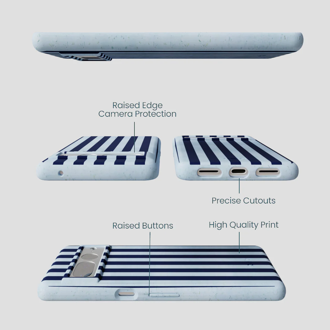 Powder Blue Navy Stripes Google Pixel 7 Pro Case - Image 2
