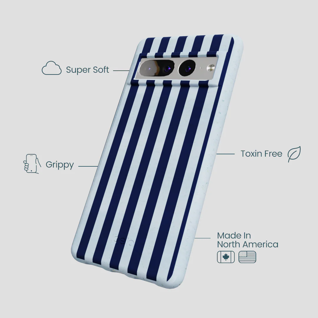 Powder Blue Navy Stripes Google Pixel 7 Pro Case - Image 3