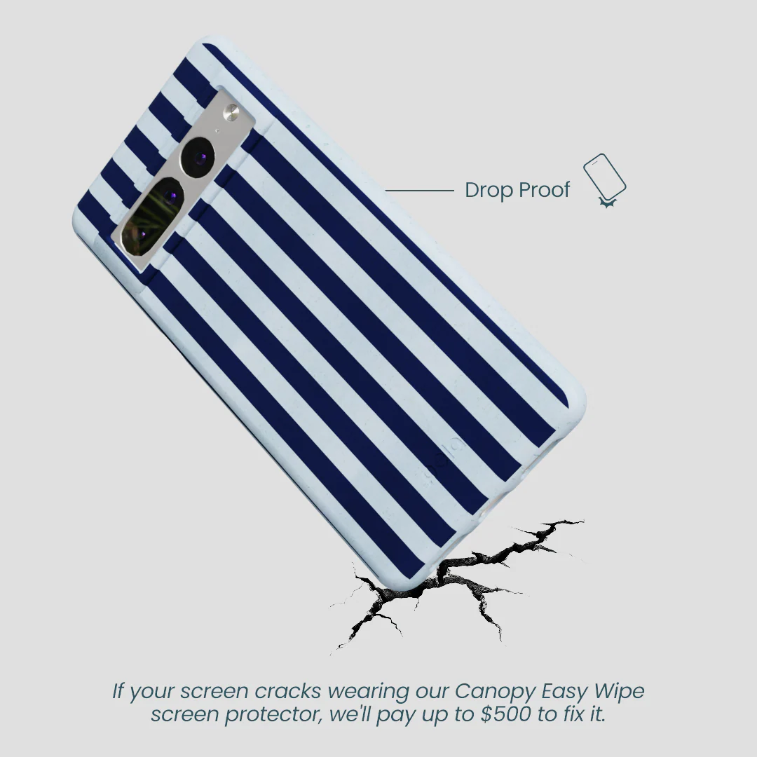 Powder Blue Navy Stripes Google Pixel 7 Pro Case - Image 4