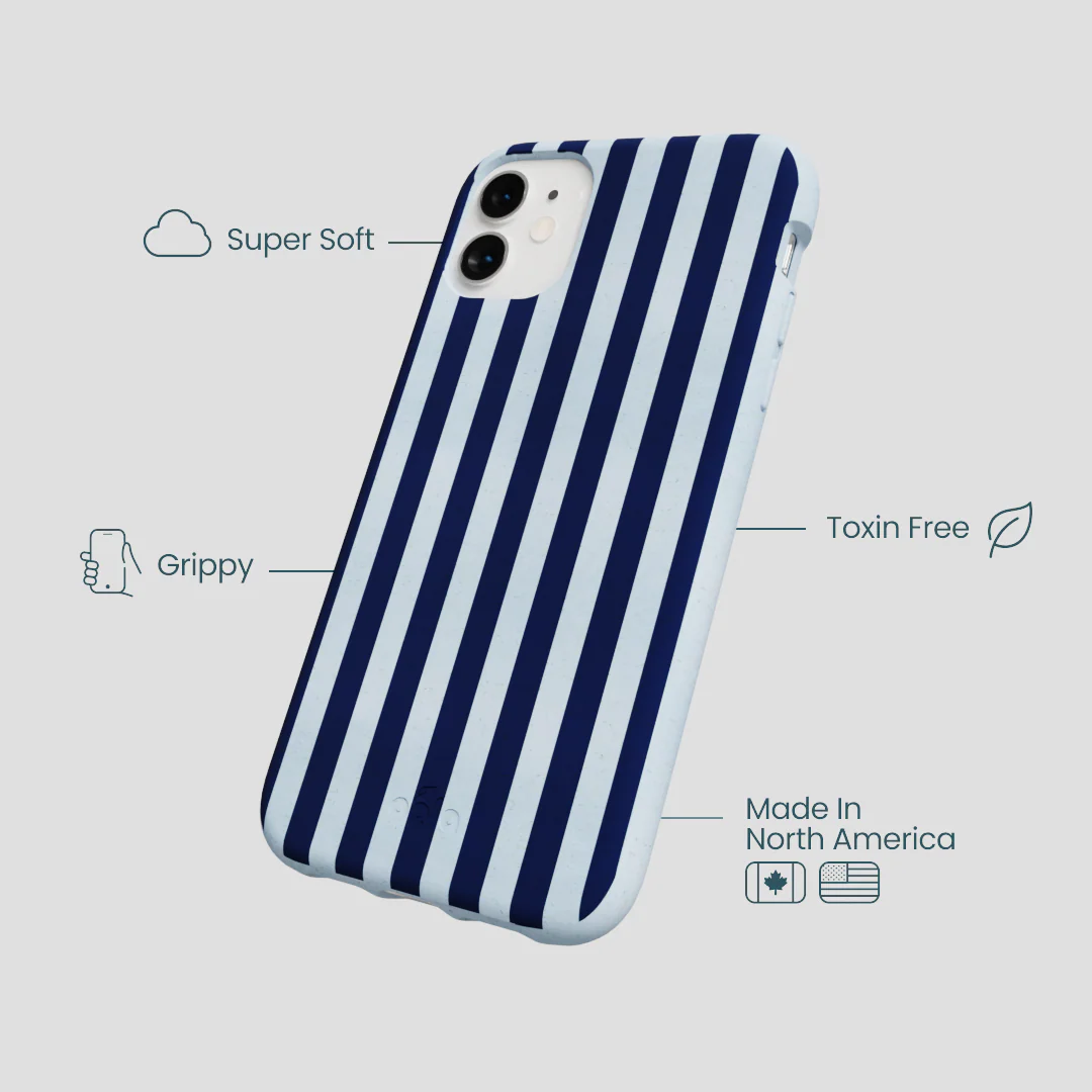 Powder Blue Navy Stripes iPhone 11 Case - Image 4