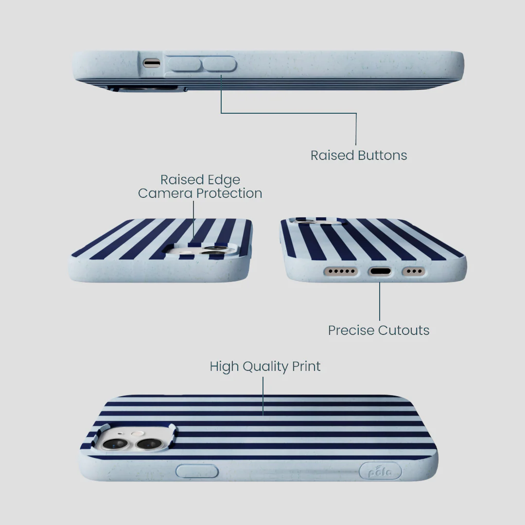 Powder Blue Navy Stripes iPhone 12/ iPhone 12 Pro Case - Image 3