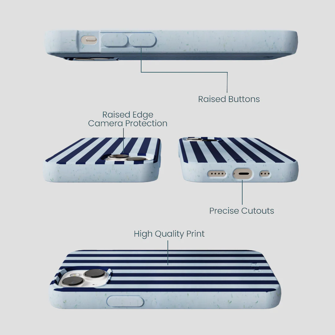 Powder Blue Navy Stripes iPhone 13 Case - Image 3