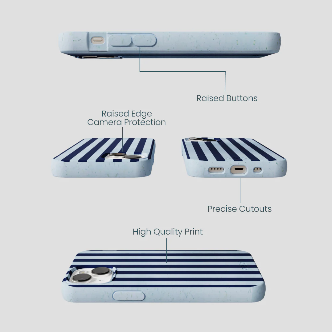 Powder Blue Navy Stripes iPhone 13 Mini Case - Image 3