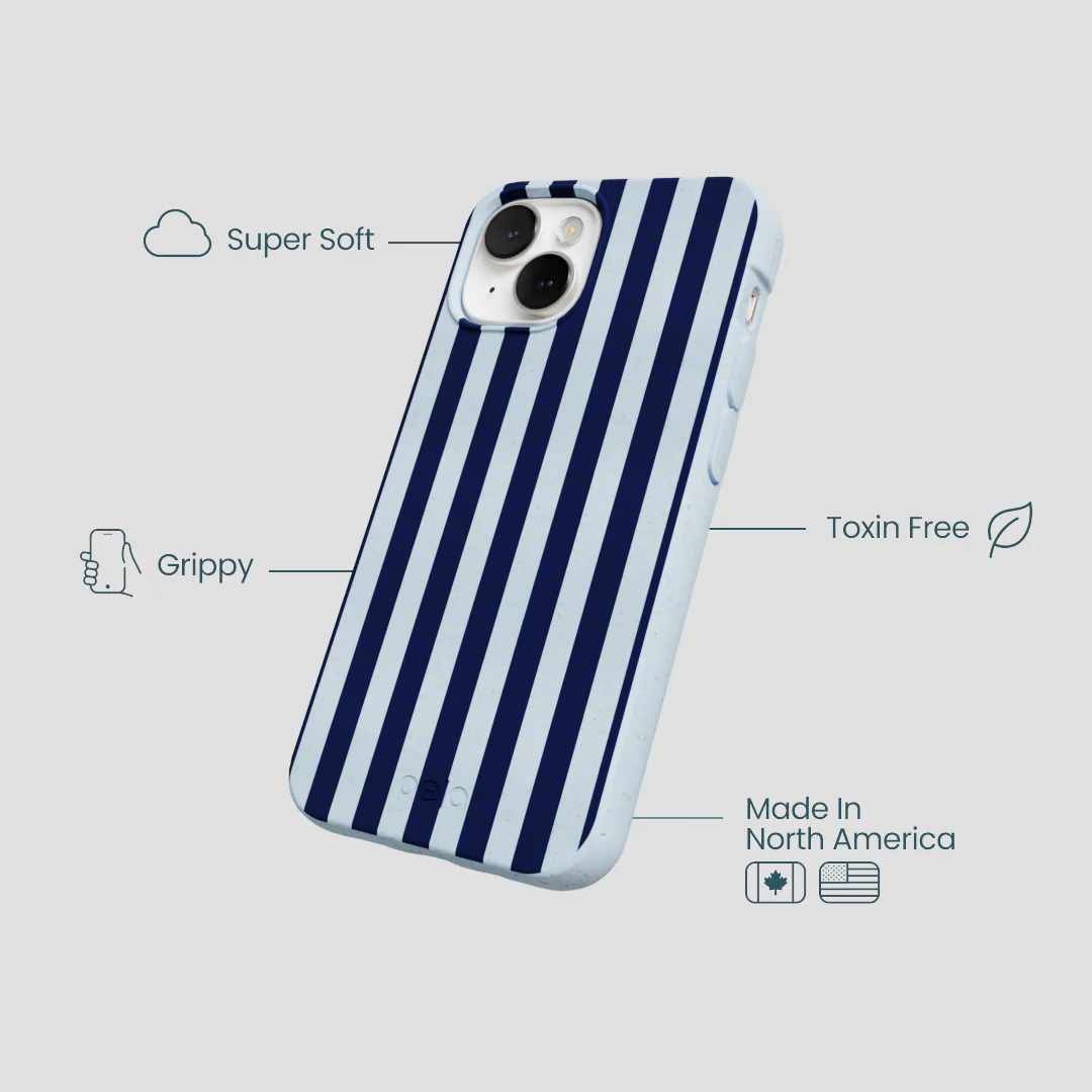 Powder Blue Navy Stripes iPhone 13 Mini Case - Image 4