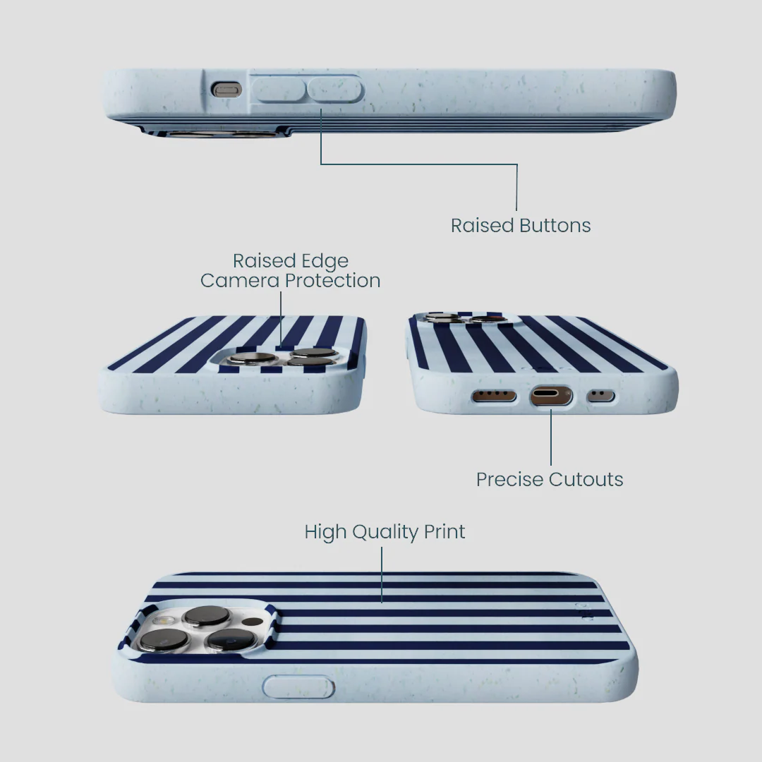 Powder Blue Navy Stripes iPhone 13 Pro Case - Image 3