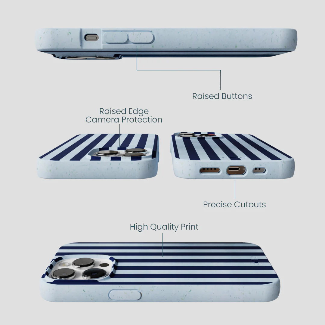 Powder Blue Navy Stripes iPhone 13 Pro Max Case - Image 3
