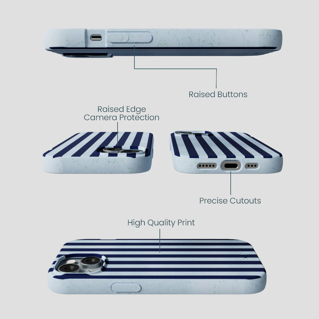 Powder Blue Navy Stripes iPhone 14 Case - Image 3