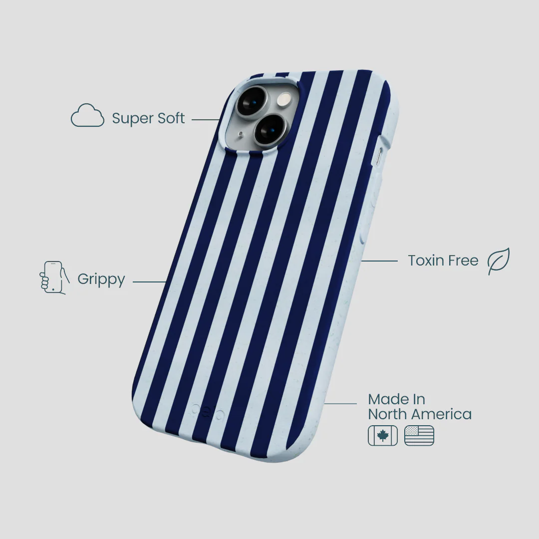 Powder Blue Navy Stripes iPhone 14 Case - Image 4