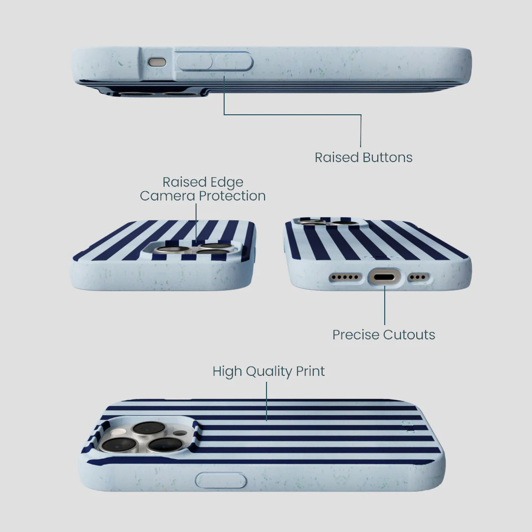 Powder Blue Navy Stripes iPhone 14 Pro Case - Image 3