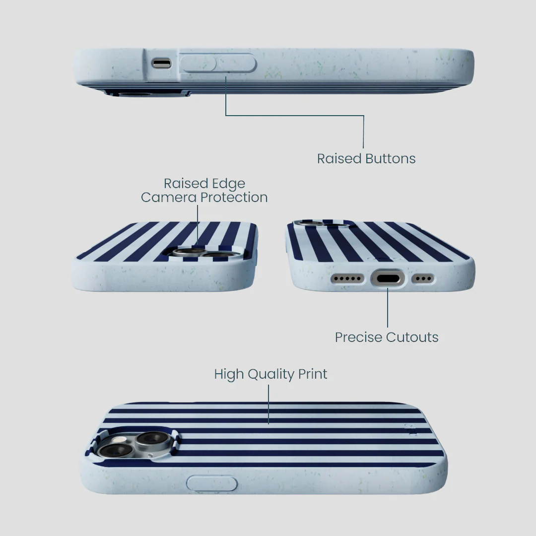 Powder Blue Navy Stripes iPhone 15 Case - Image 3