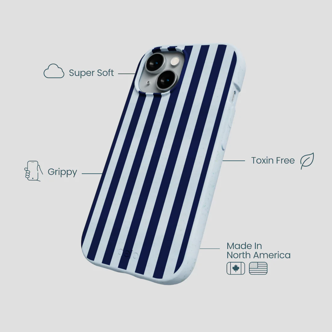 Powder Blue Navy Stripes iPhone 15 Case - Image 4