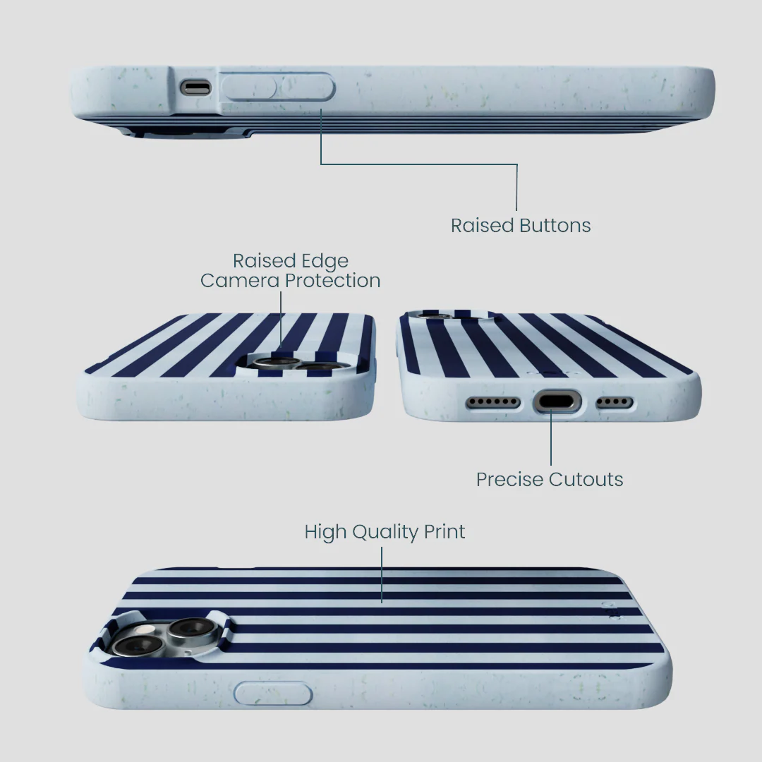 Powder Blue Navy Stripes iPhone 15 Plus Case - Image 3