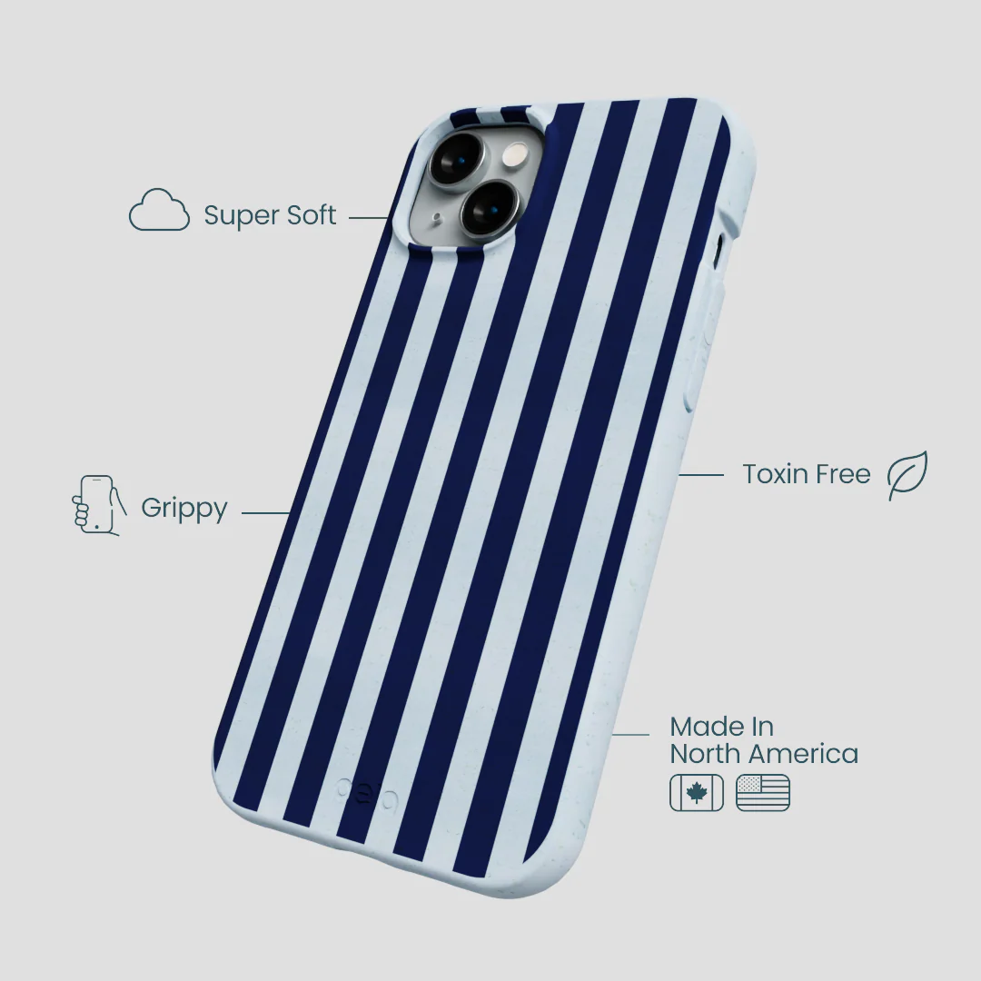 Powder Blue Navy Stripes iPhone 15 Plus Case - Image 4