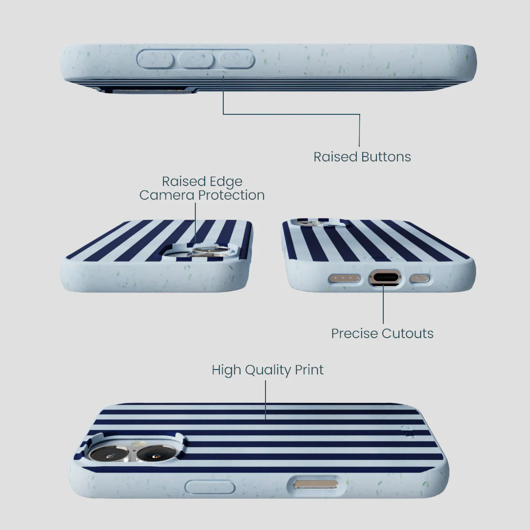 Powder Blue Navy Stripes iPhone 16 Case - Image 3