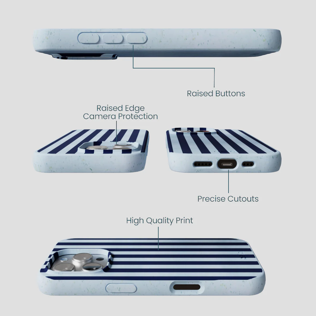 Powder Blue Navy Stripes iPhone 16 Pro Case - Image 3