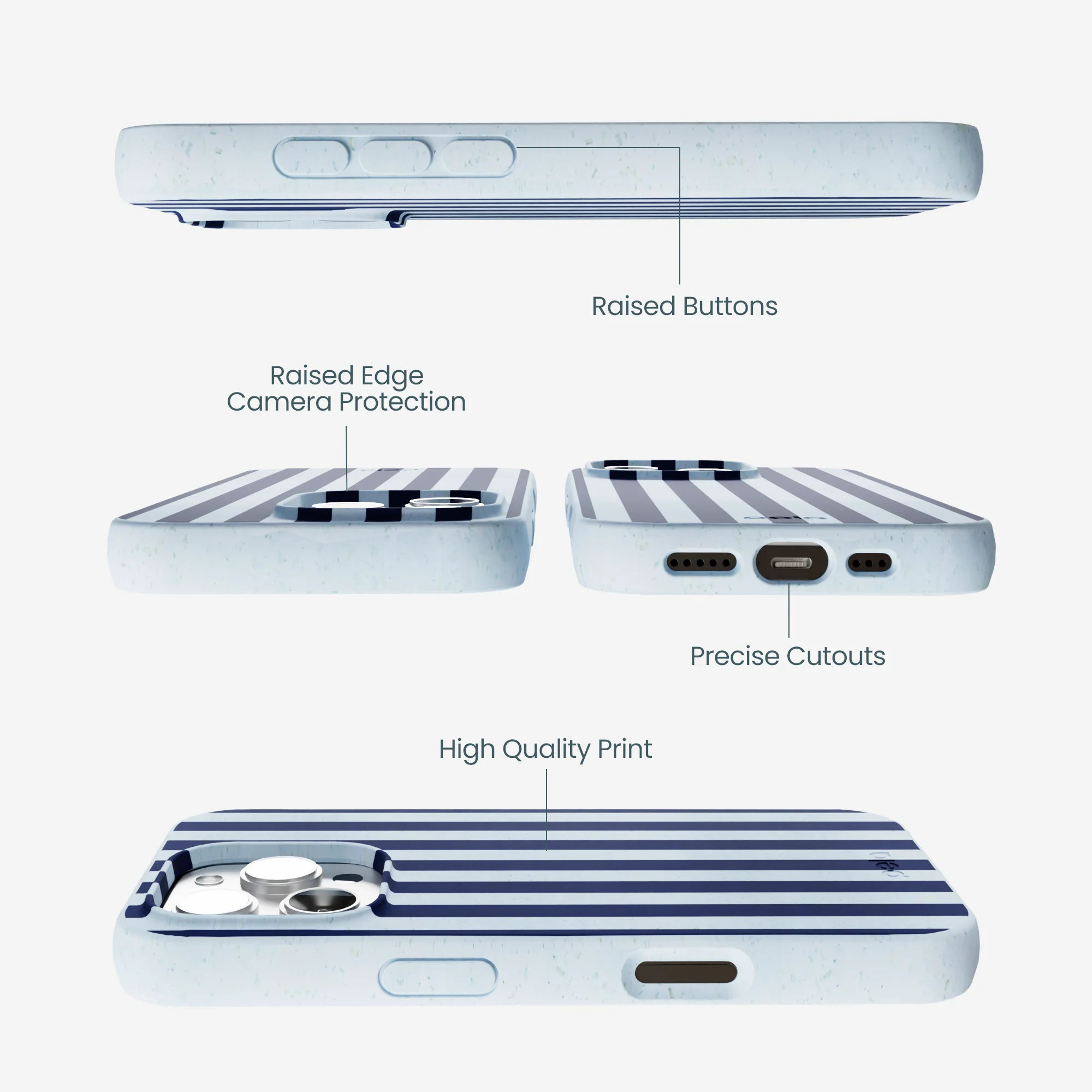 Powder Blue Navy Stripes iPhone 16 Pro Max Case - Image 3