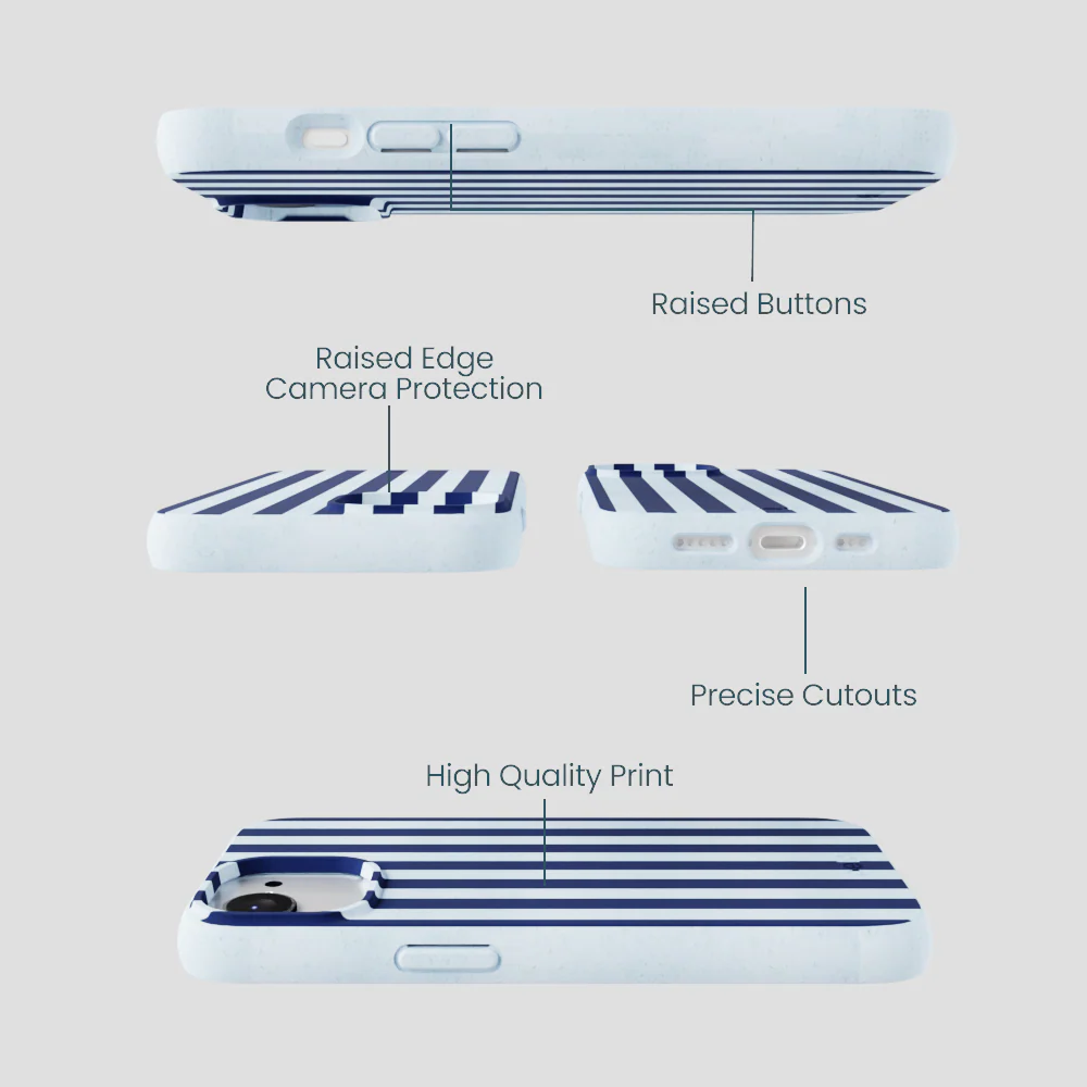 Powder Blue Navy Stripes iPhone 16e/17e Case - Image 3