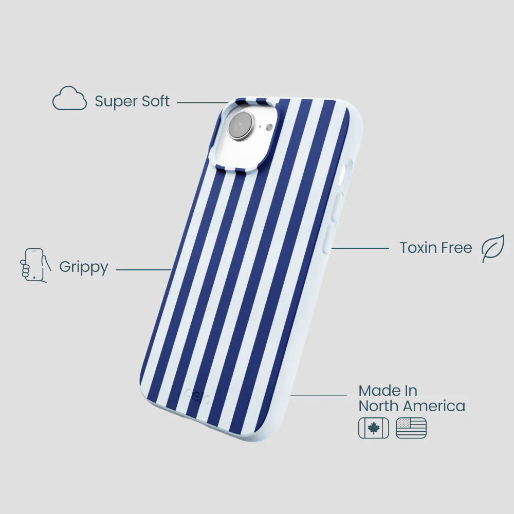 Powder Blue Navy Stripes iPhone 16e/17e Case - Image 4