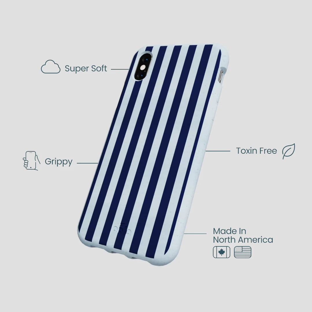 Powder Blue Navy Stripes iPhone XR Case - Image 4