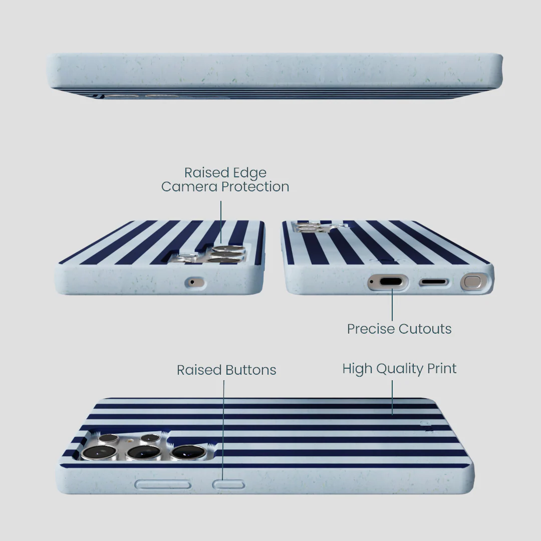 Powder Blue Navy Stripes Samsung Galaxy S25 Ultra Case - Image 2