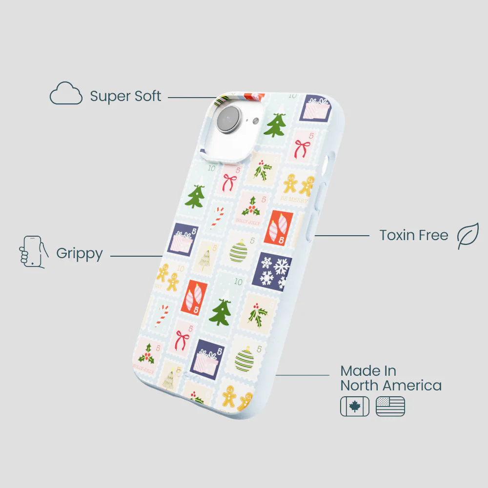 Powder Blue Noel Stamps iPhone 16e/17e Case - Image 4