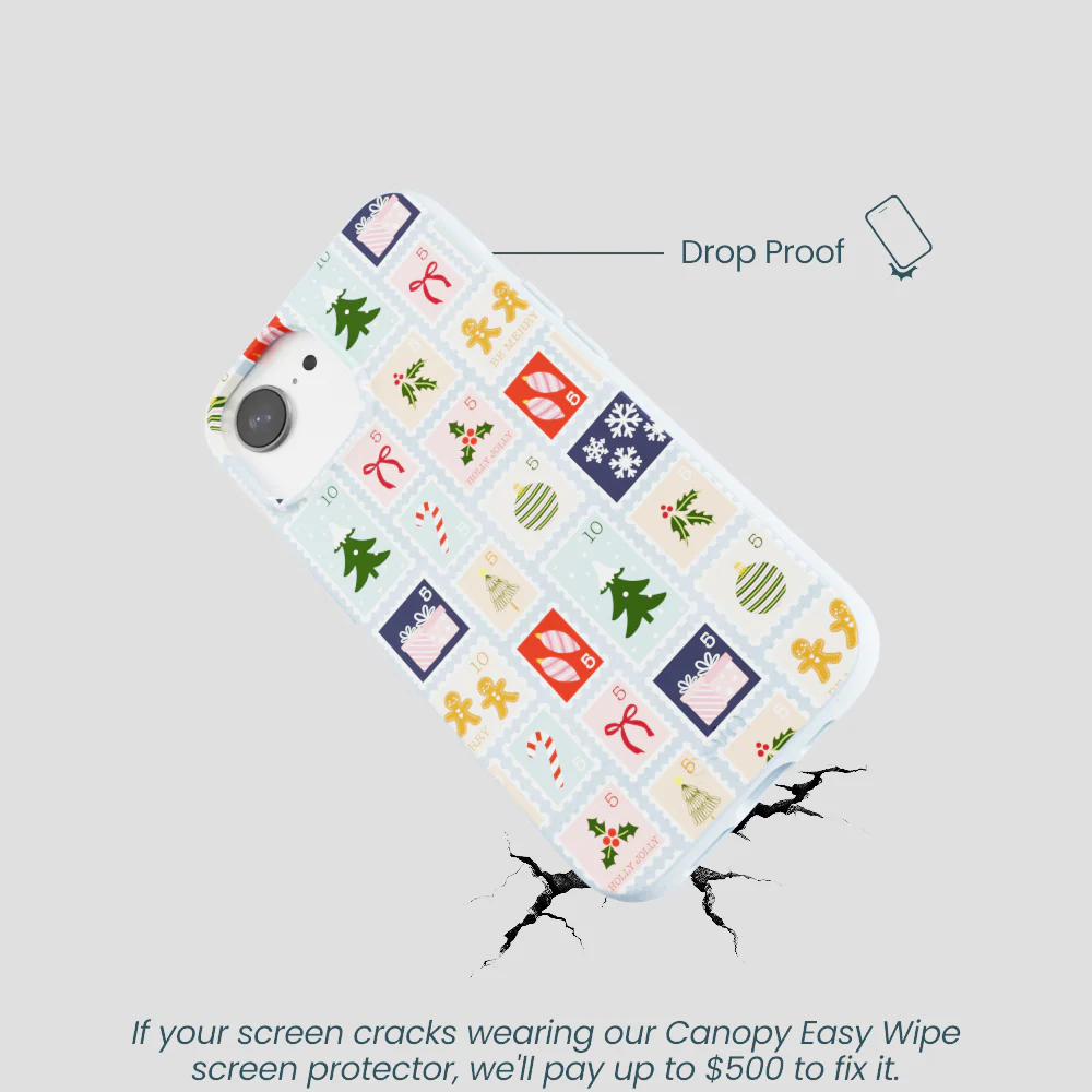 Powder Blue Noel Stamps iPhone 16e/17e Case - Image 5