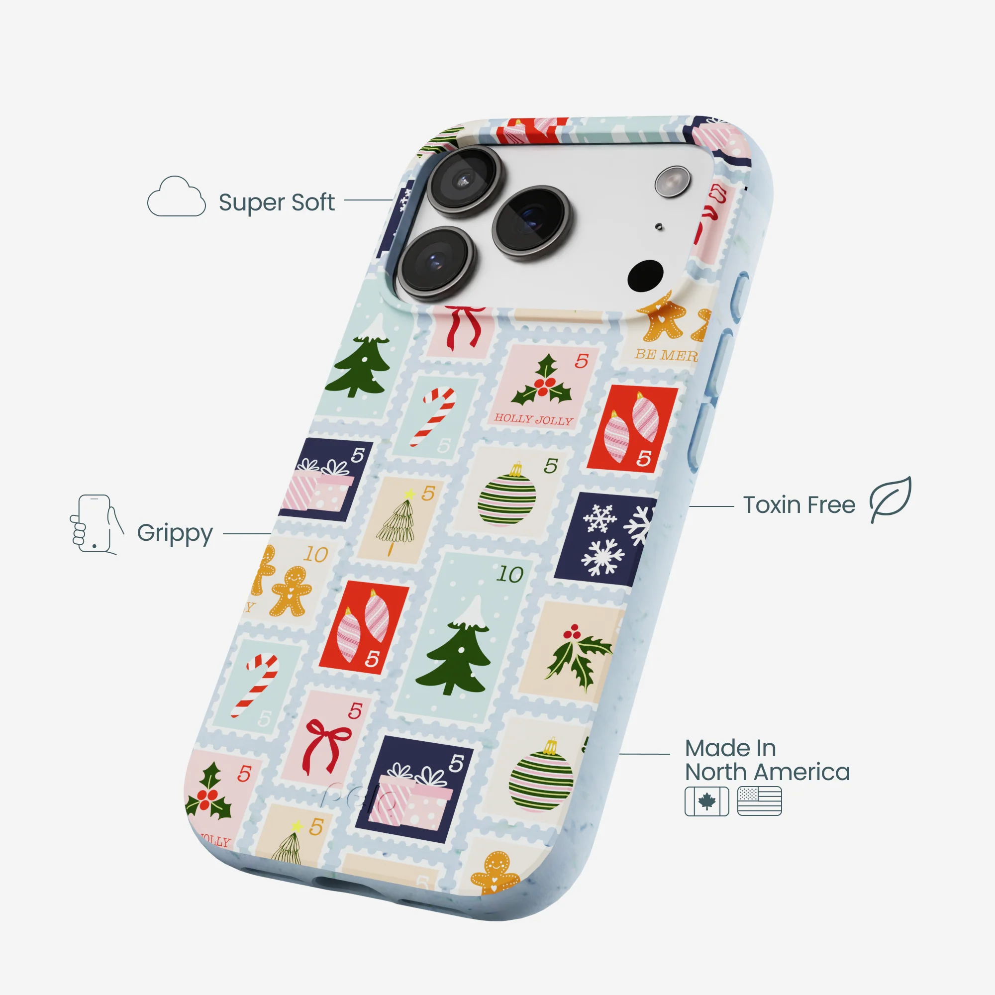 Powder Blue Noel Stamps iPhone 17 Pro Case - Image 4