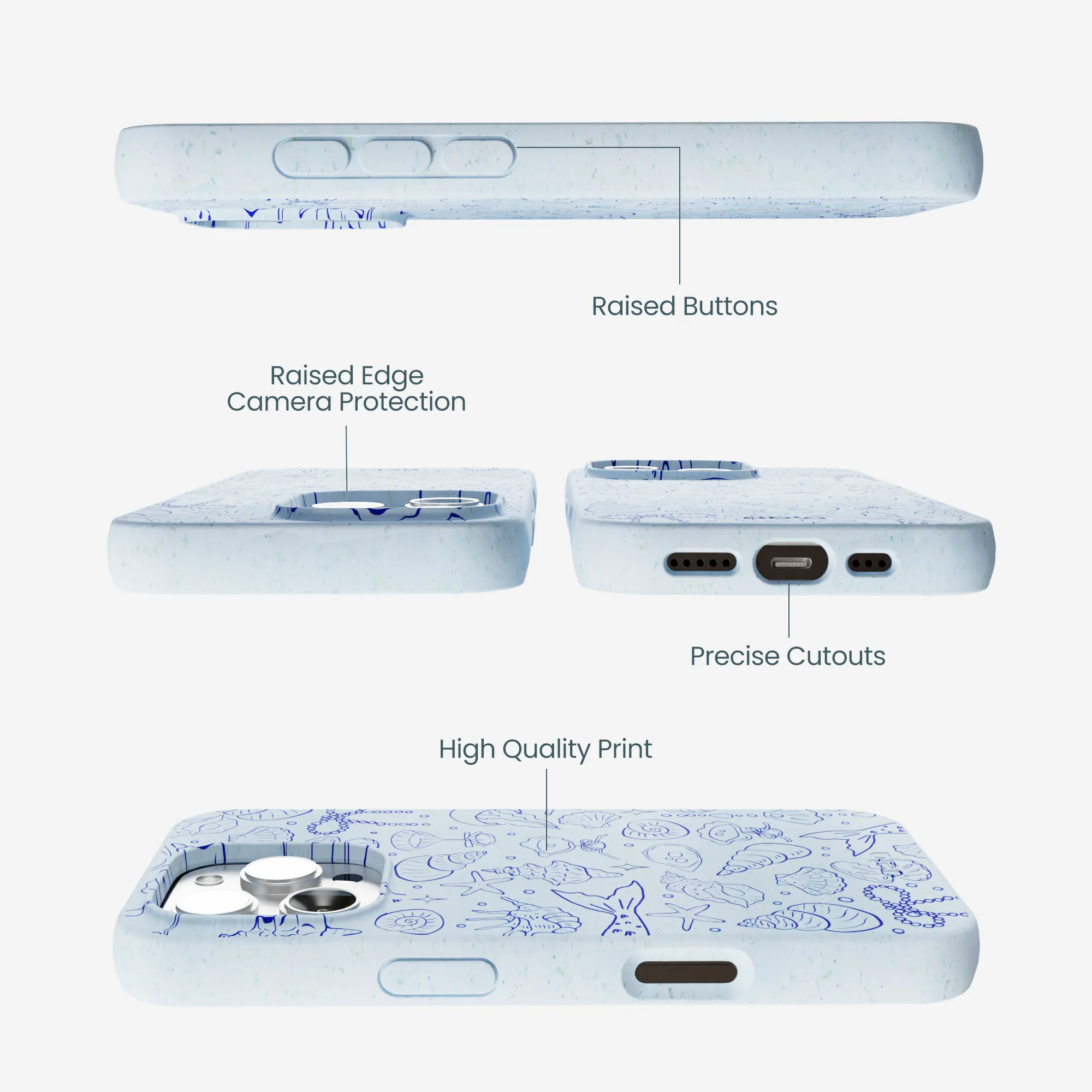 Powder Blue Ocean Charms iPhone 16 Pro Max Case - Image 3