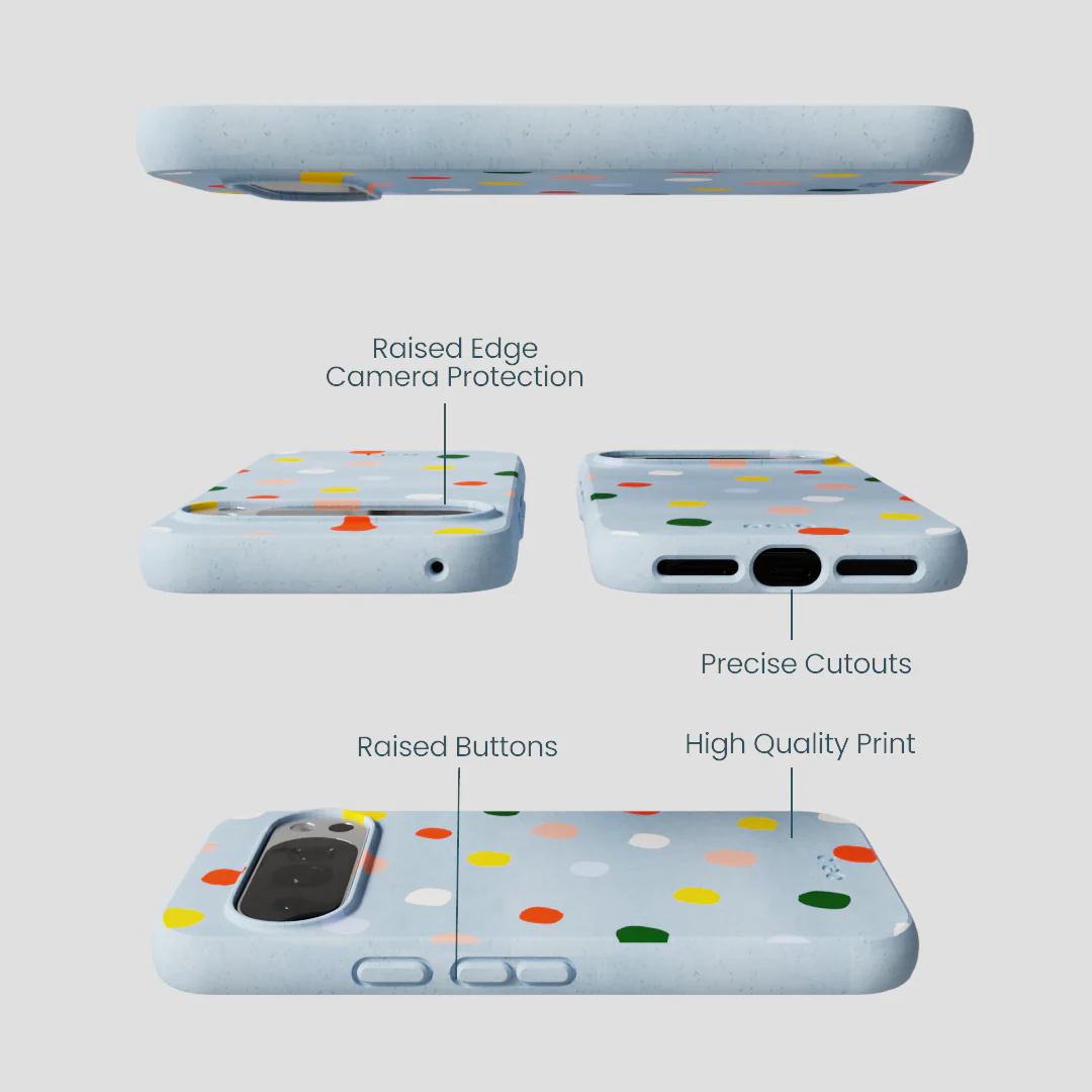 Powder Blue Rainbow Dots Google Pixel 10/10 Pro Case - Image 3